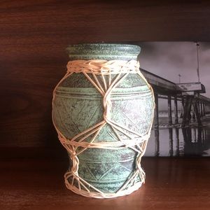 Vintage Rattan Wrapped Terra Cotta Vessel